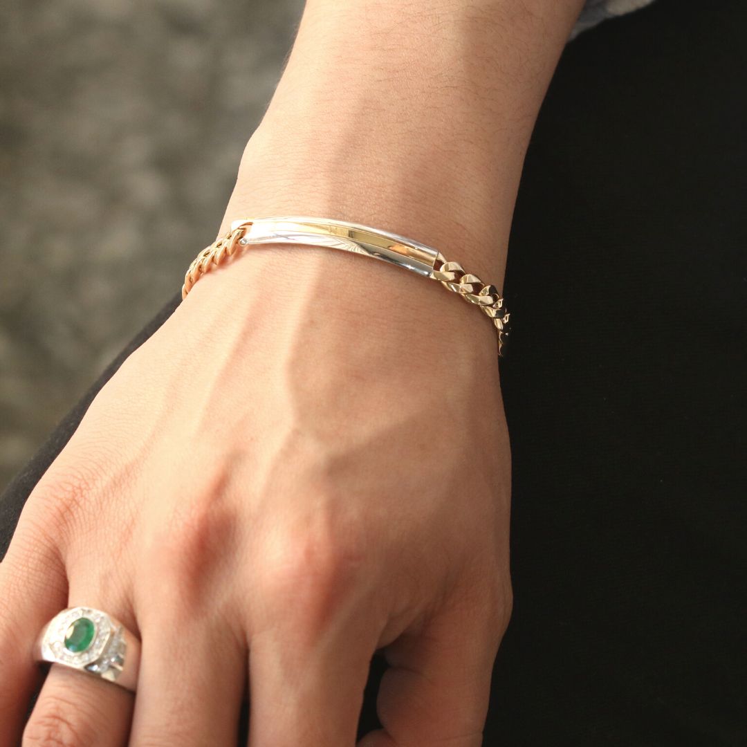Esclava para Caballero con Placa Oro Combinado 14K
