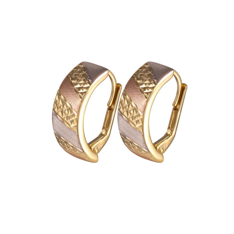 Aretes oro florentino diseño rectangulo 14k. Aretes para Dama. Regalos de Navidad.