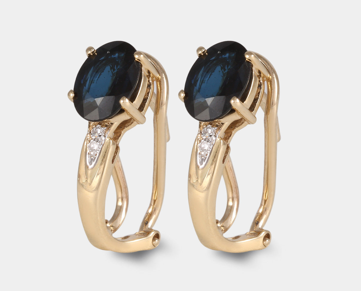 Juego oro amarillo con zafiro y diamantes 14k. Joyeria para dama. Regalos para mamá.