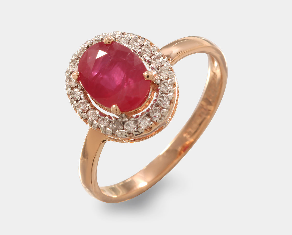 anillo de compromiso con rubi y diamantes oro amarillo 14k