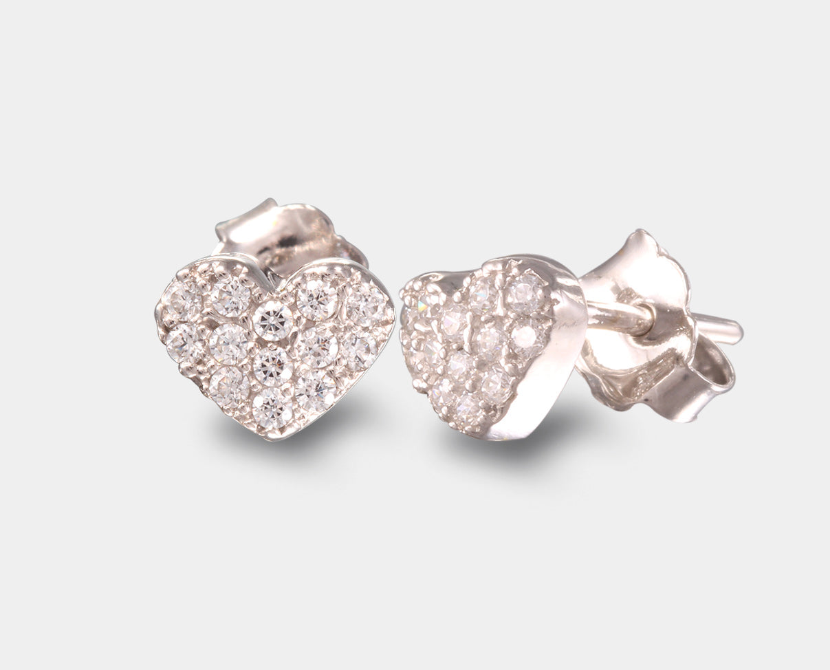 Aretes oro Blanco corazon con circonia 10k. Aretes con circonia. Joyeria para Dama. Aretes