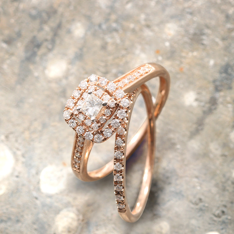 Anillo de compromiso duo oro rosa con diamante, alianza, anillo de compromiso con churumbela
