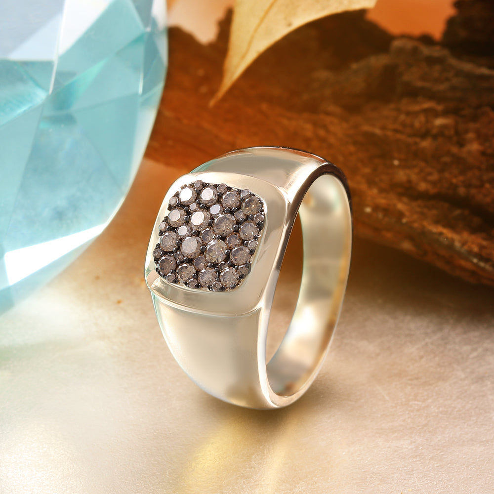 Anillo de caballero oro amarillo con diamante champagne, anillos de oro para hombre, anillo de oro para caballero con diamante