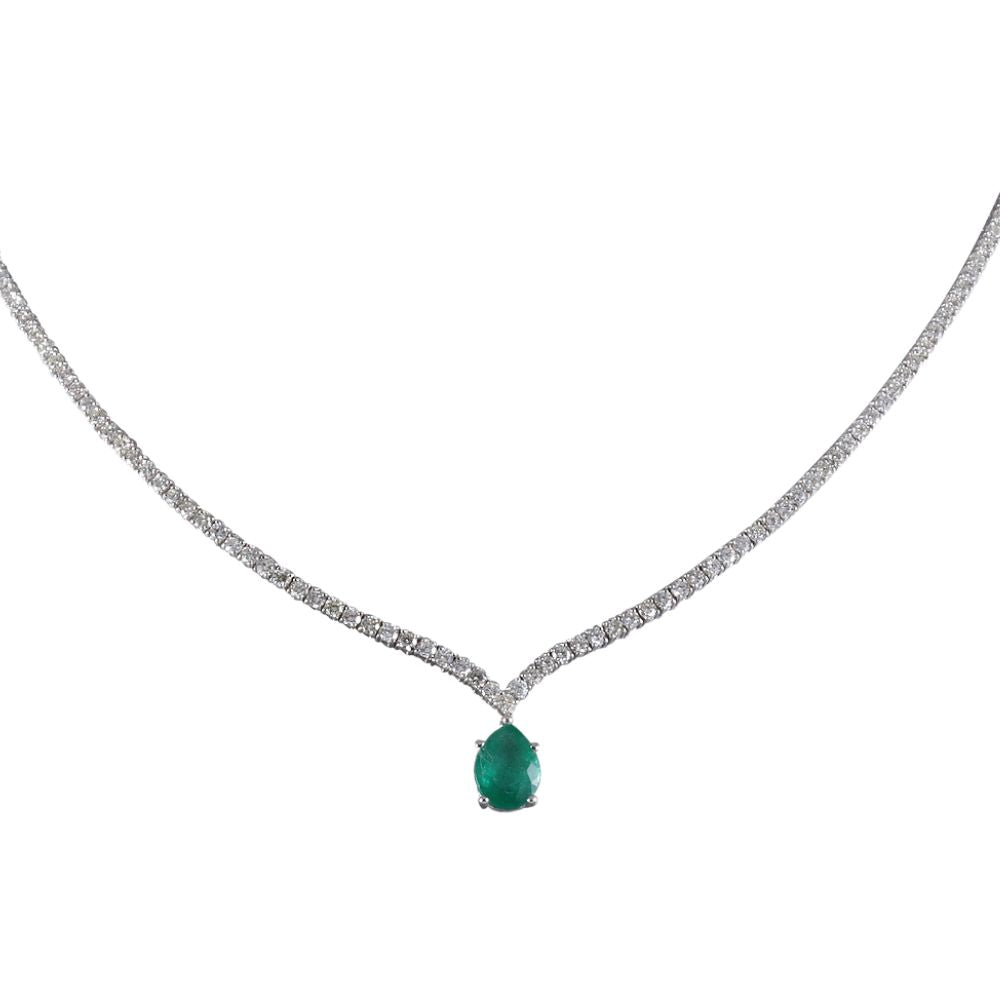 Gargantilla con esmeralda corte pera y diamantes