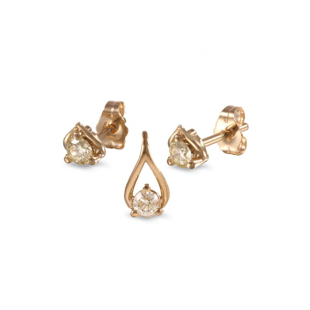 Juego de dije y aretes con diamante en oro amarillo
