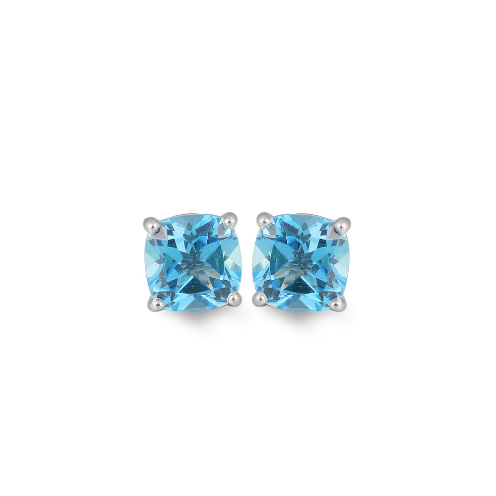 Studs con topacio azul corte cushion