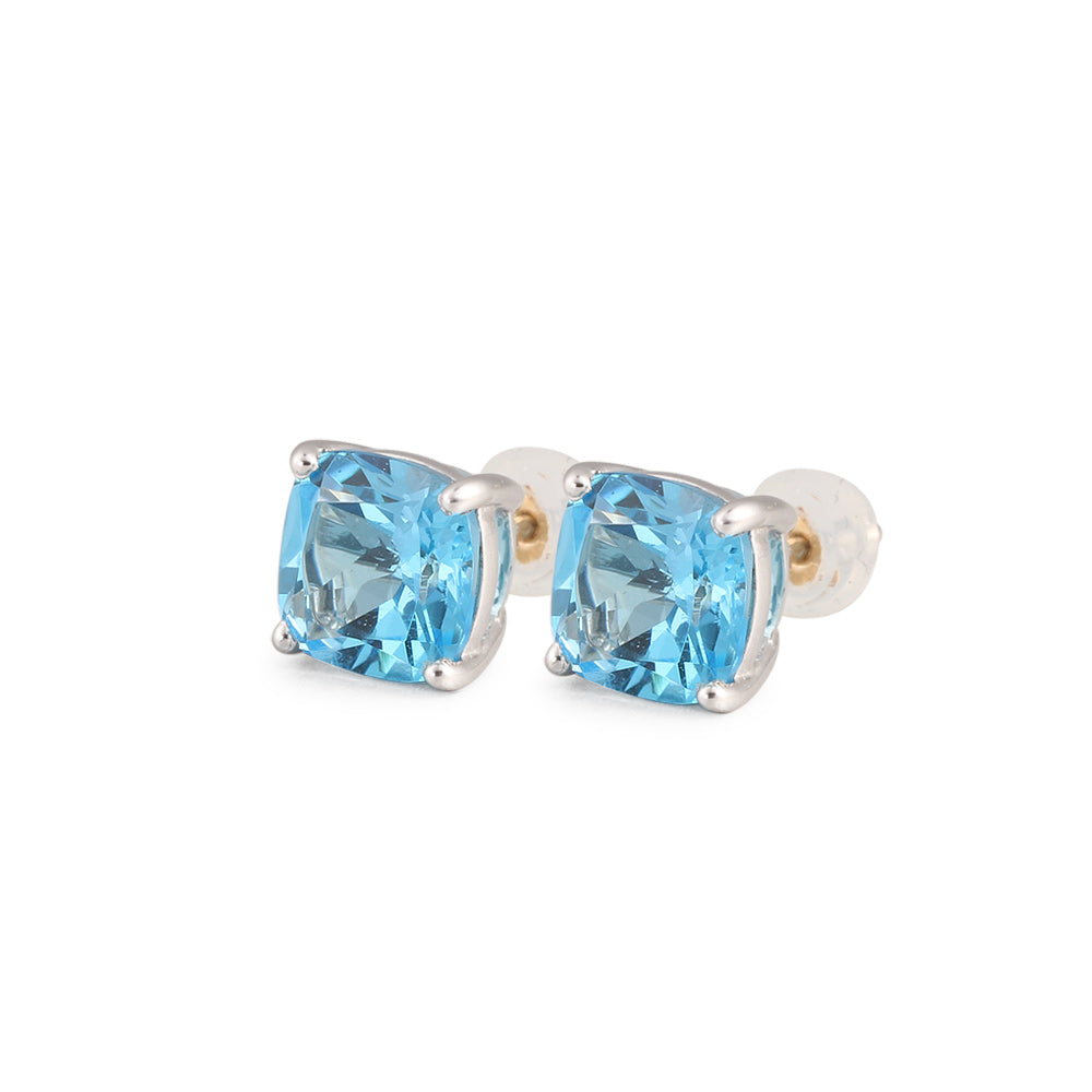 Studs con topacio azul corte cushion