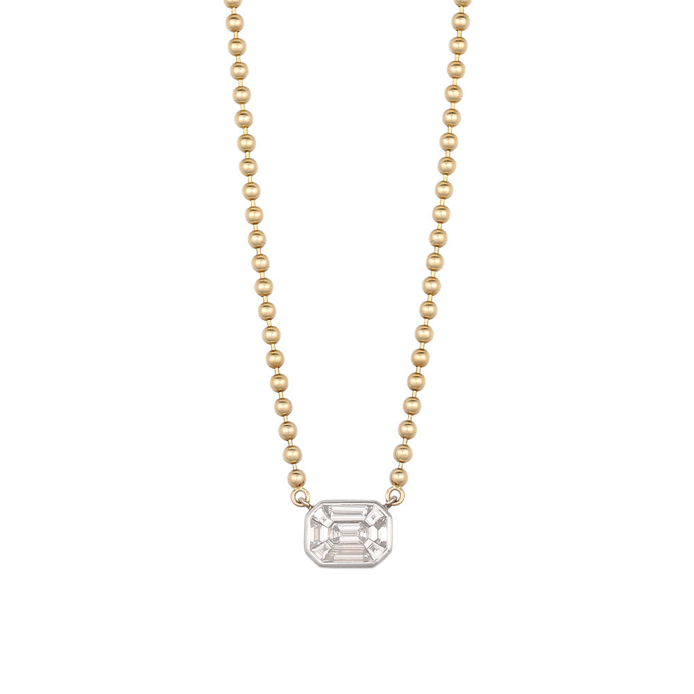 Gargantilla diseño bolitas con diamante corte esmeralda