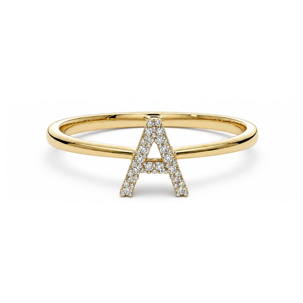 Anillo letra inicial con diamante