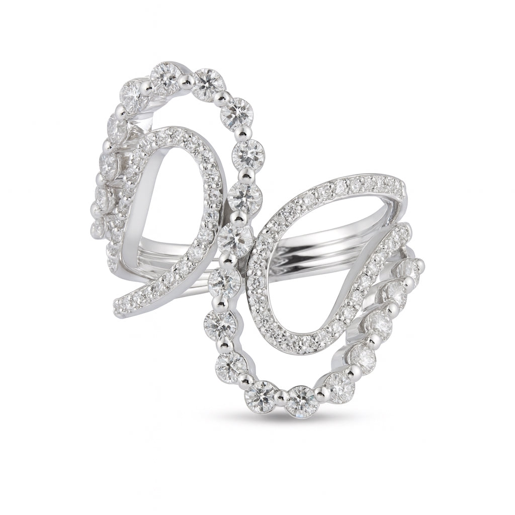Anillo de oro banco con diseño de ondas con diamantes