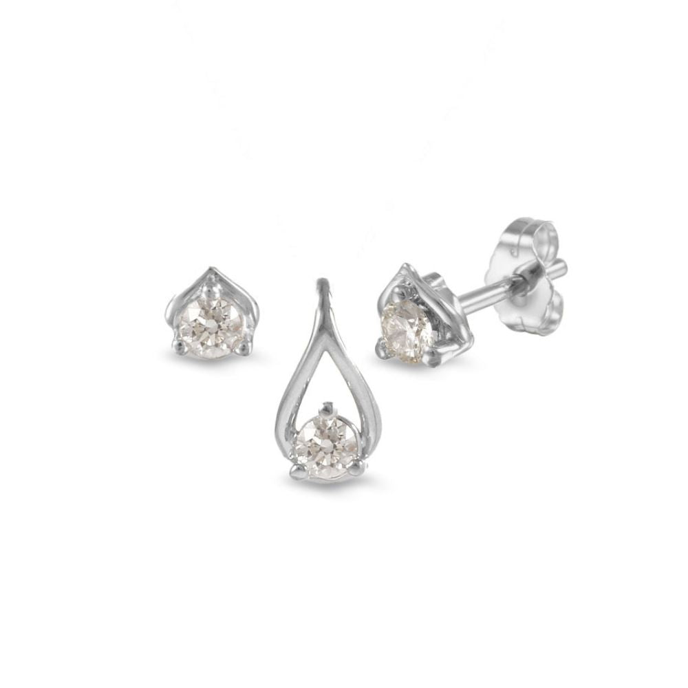 Juego de dije y aretes con diamante en oro blanco