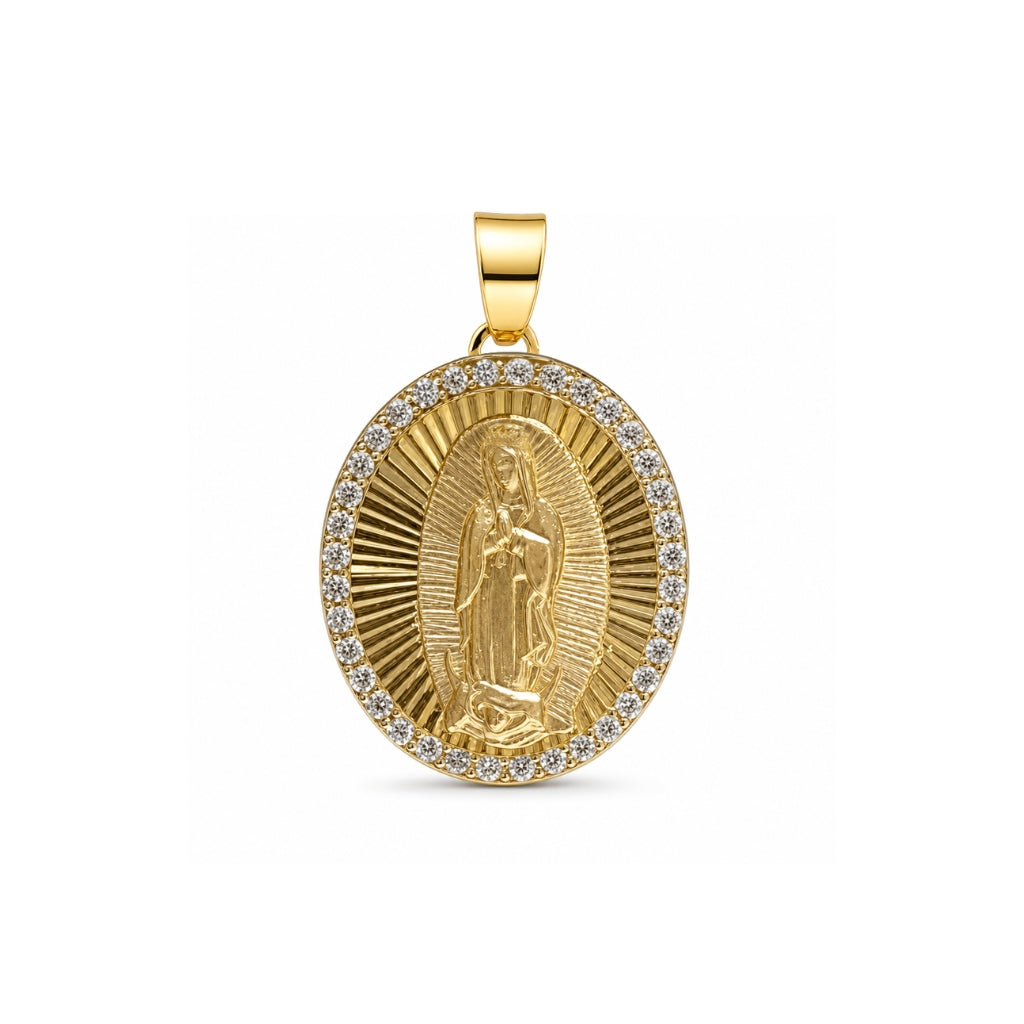 Medalla oro amarillo Virgen de Guadalupe con circonia