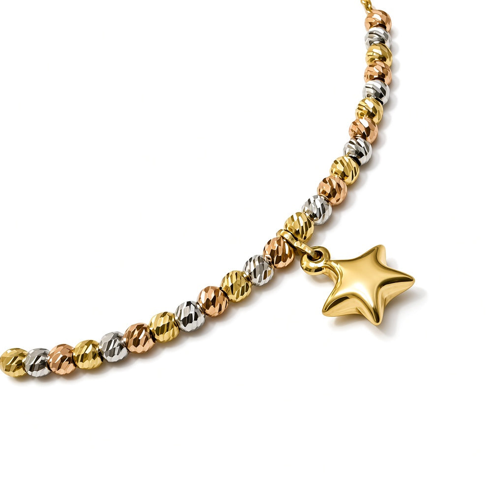 Pulsera oro florentino con esferas y dije de estrella