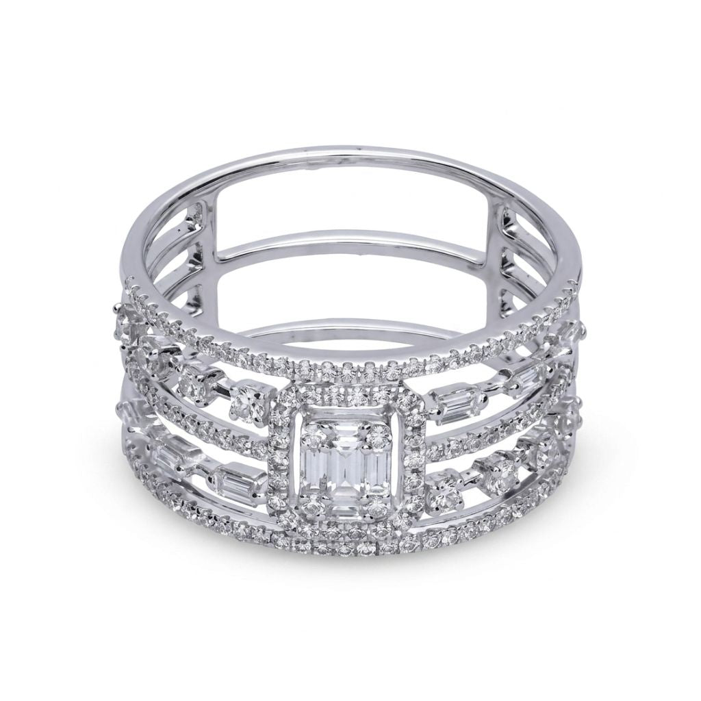 Anillo oro blanco multibanda de diamantes
