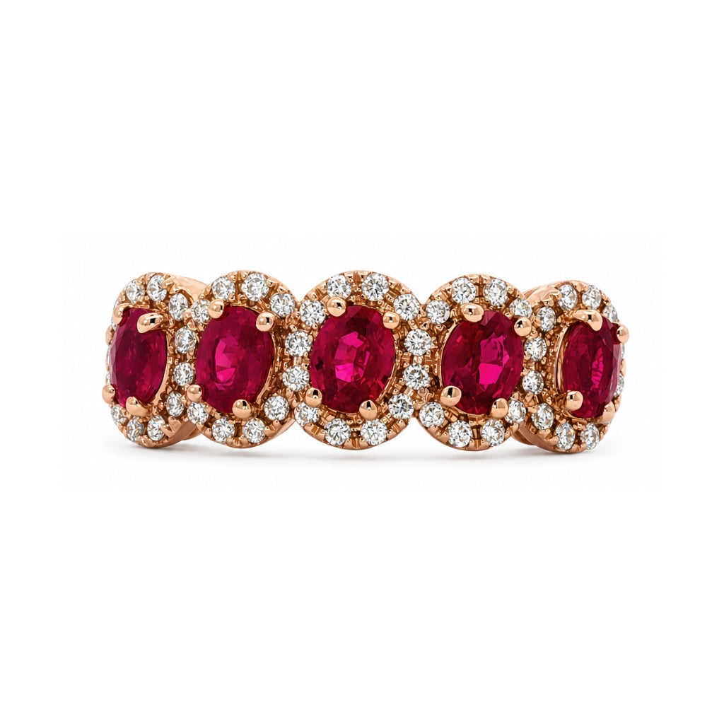 Churumbela con rubí y diamantes en oro rosa de 14k