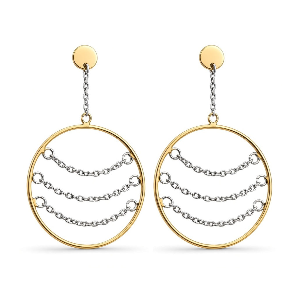 Aretes largos con aros circulares y cadenas interiores