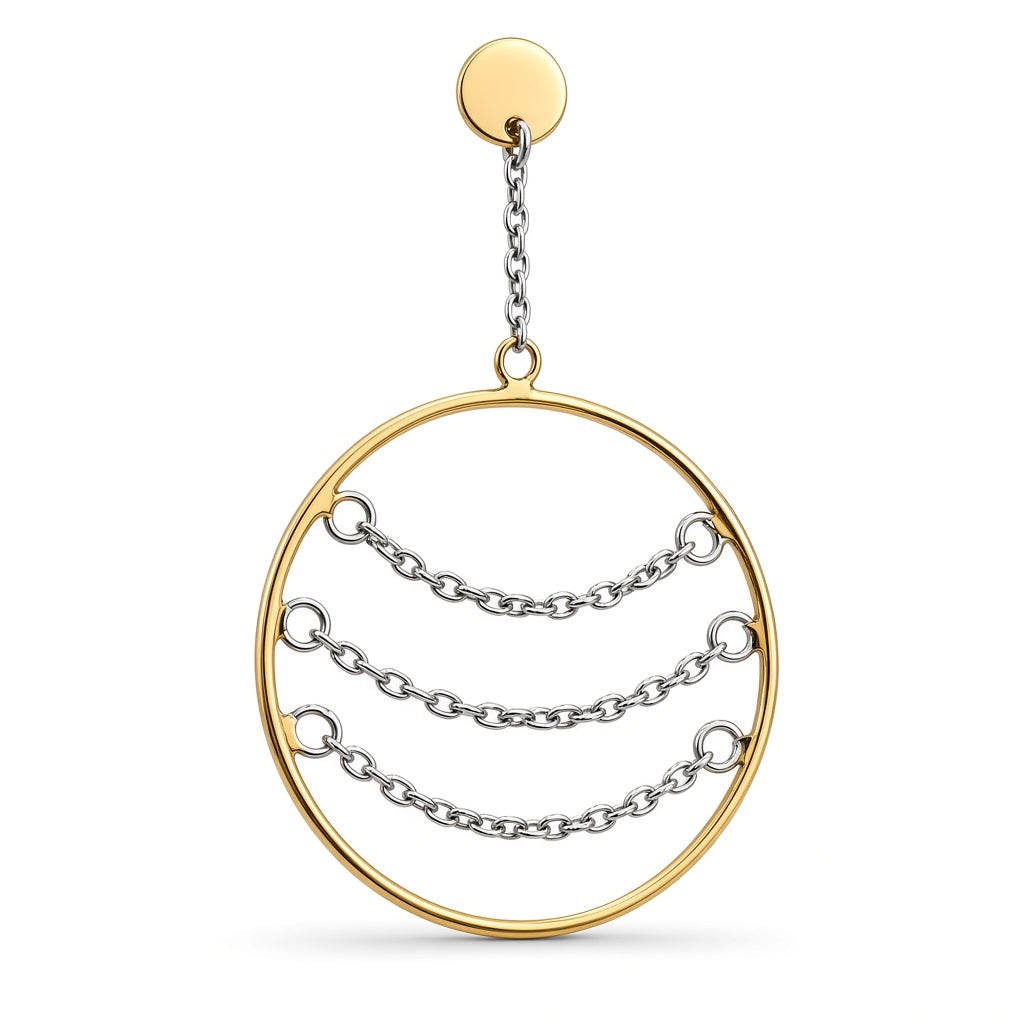 Aretes largos con aros circulares y cadenas interiores