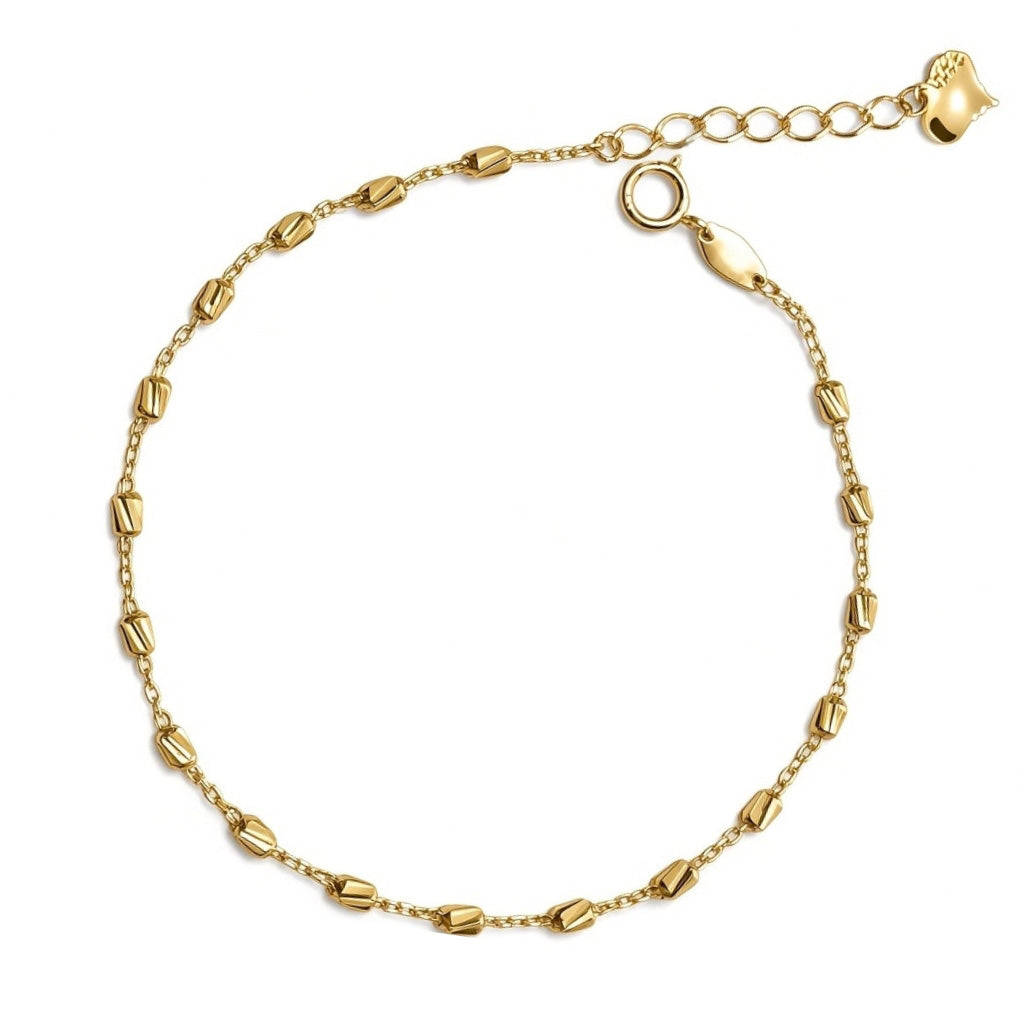 Pulsera oro amarillo 10k con cuentas estilo barril