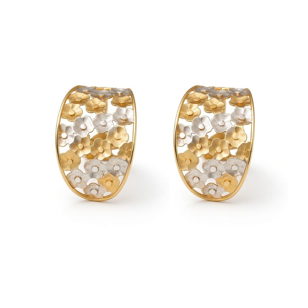 Juego de anillo y aretes de flores satinadas