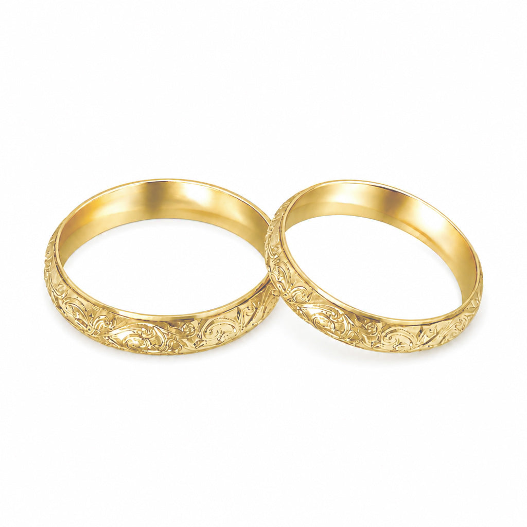 Par de argollas de matrimonio oro amarillo 10k diseño azahares 4 mm