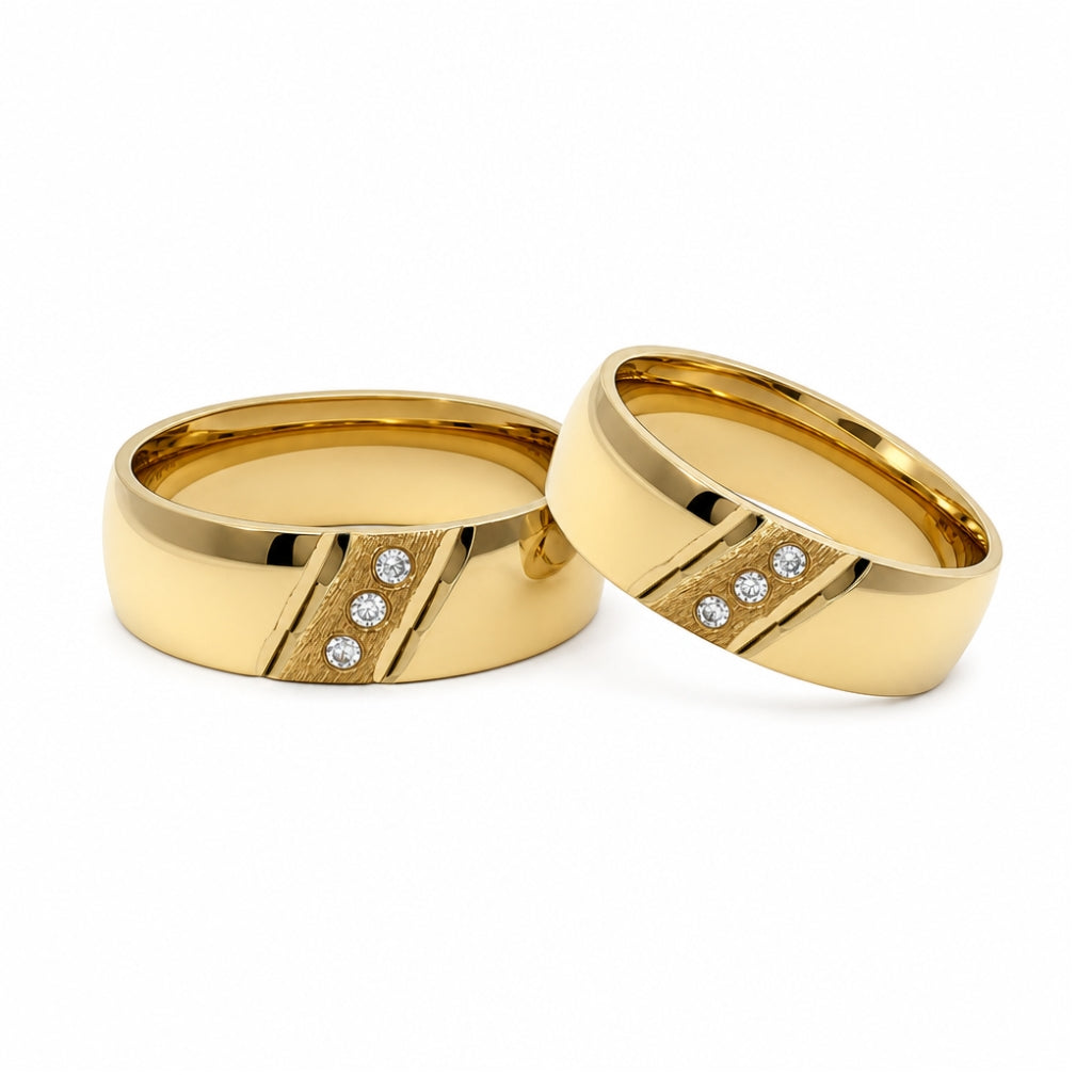 Par de argollas de matrimonio oro amarillo con trío de circonias 6 mm