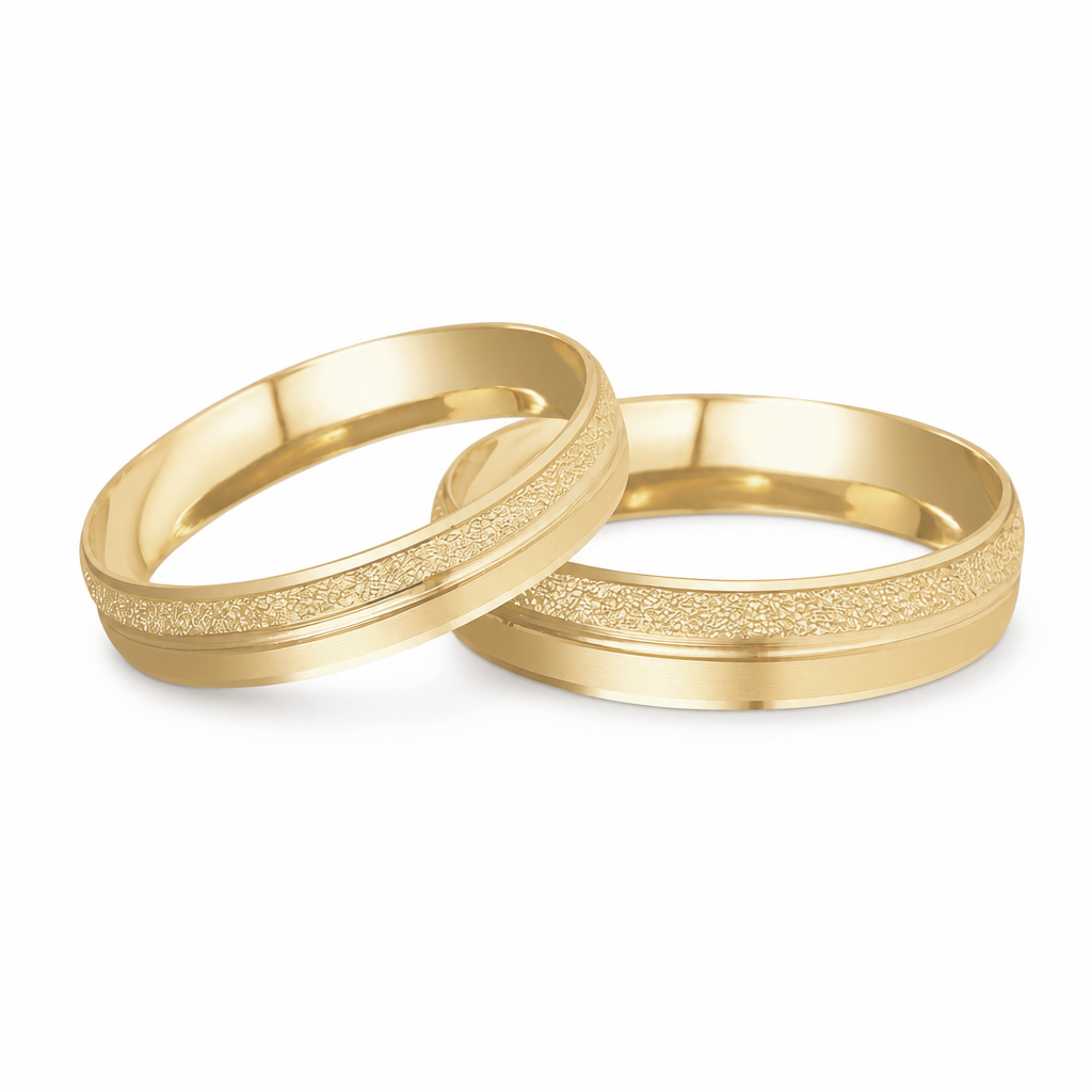 Argolla de matrimonio ligera diseño cepillado y escarchado con línea