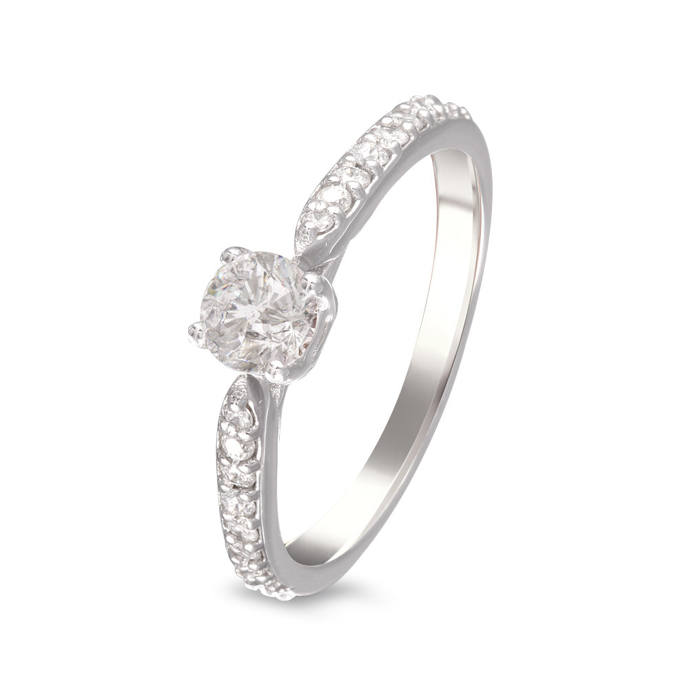 Anillo de compromiso con diamante central 0.40 ct y diamantes laterales