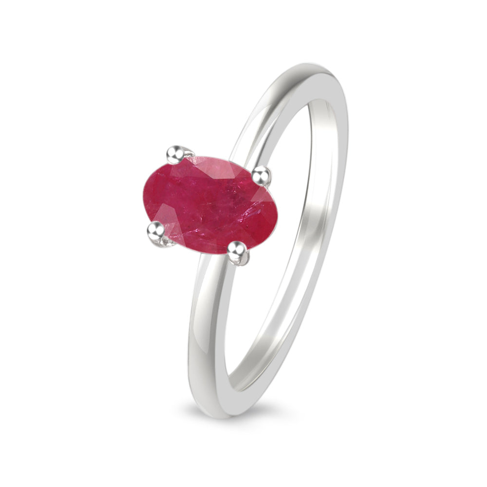 Anillo solitario con rubí en oro blanco