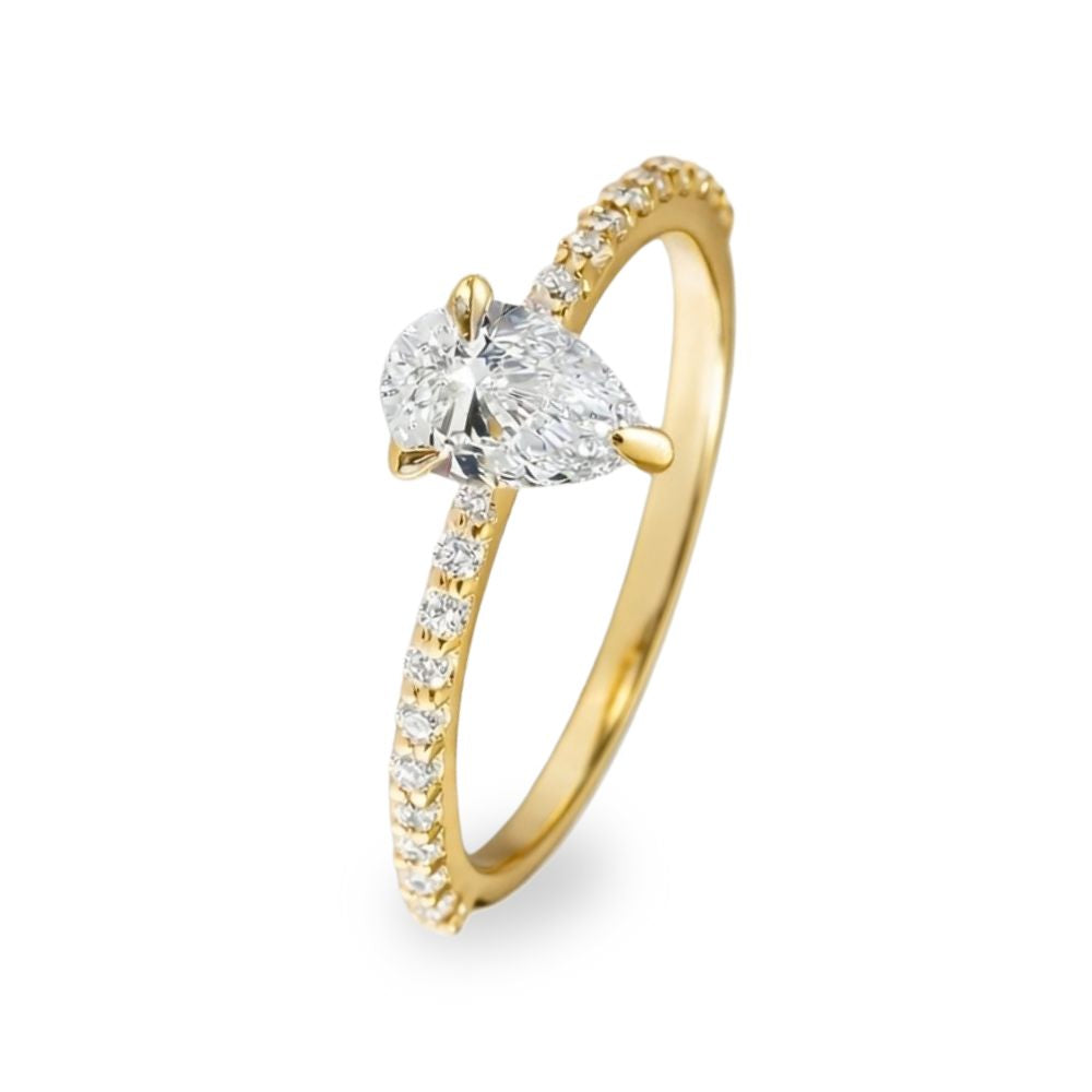 Anillo de compromiso con diamante de laboratorio corte pera