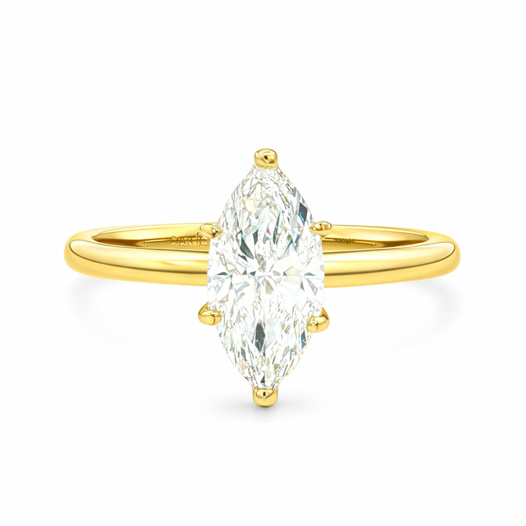 Anillo de compromiso solitario con diamante lab-grown marquise en oro amarillo