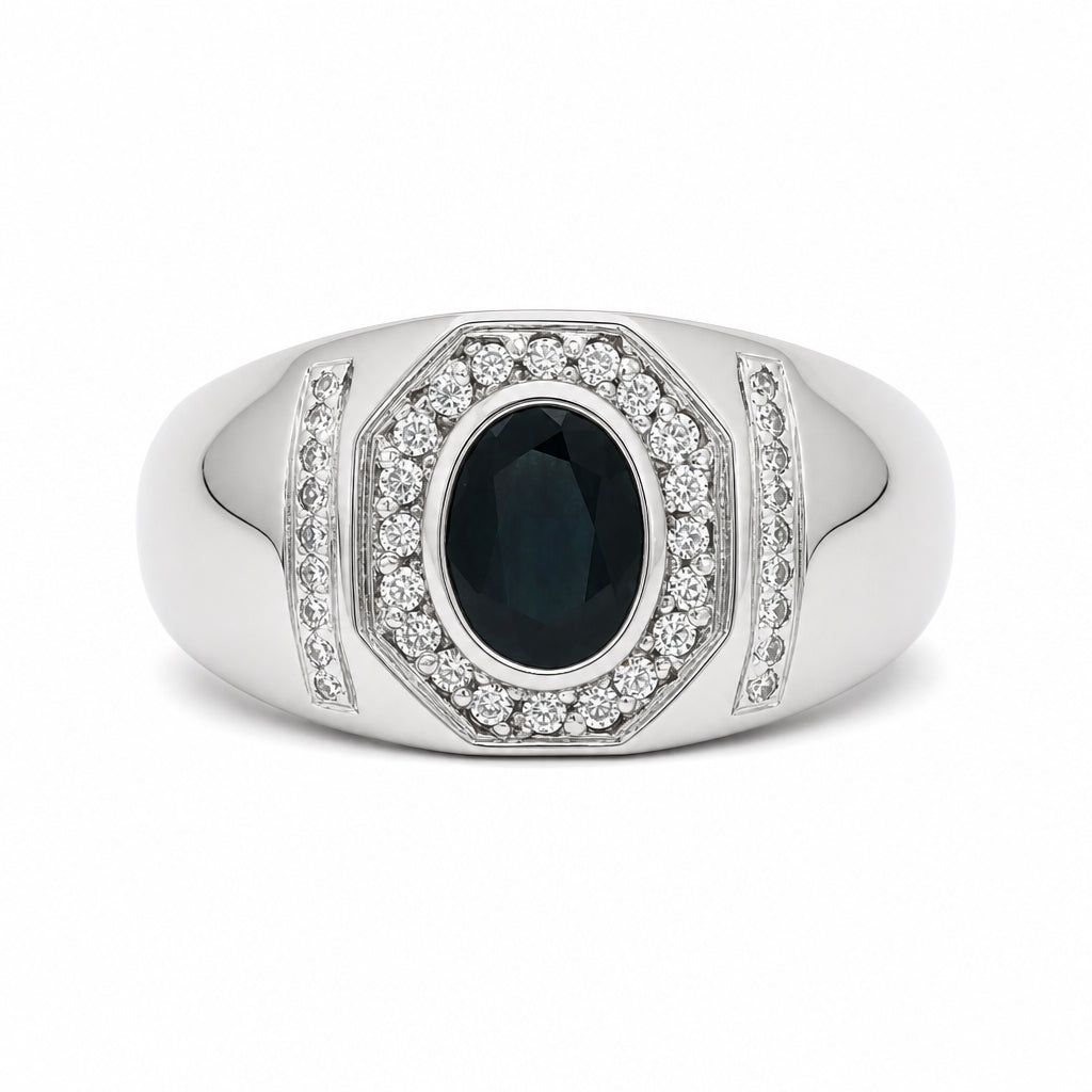 Anillo para hombre con zafiro y diamantes