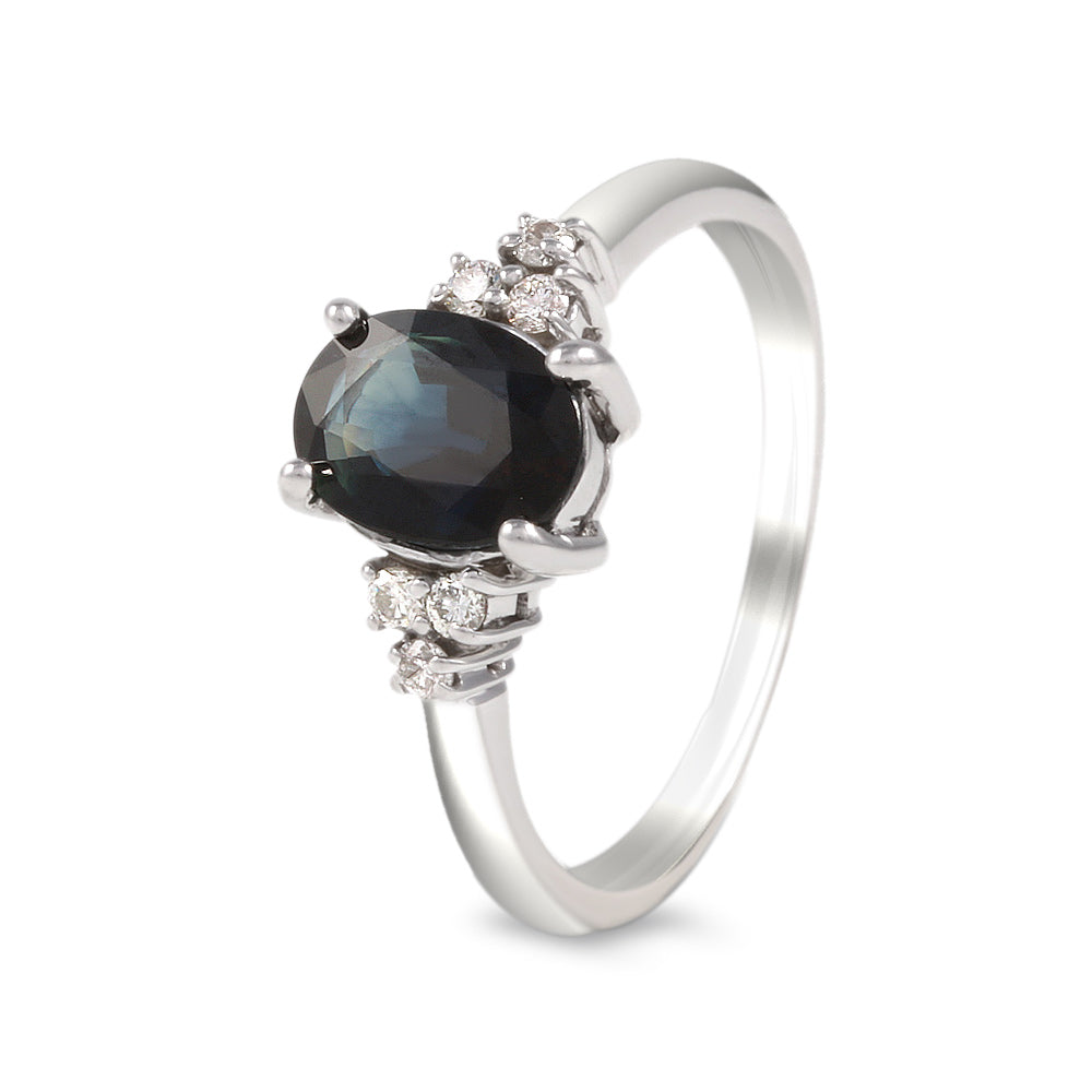 Anillo de oro blanco con zafiro  y diamantes naturales