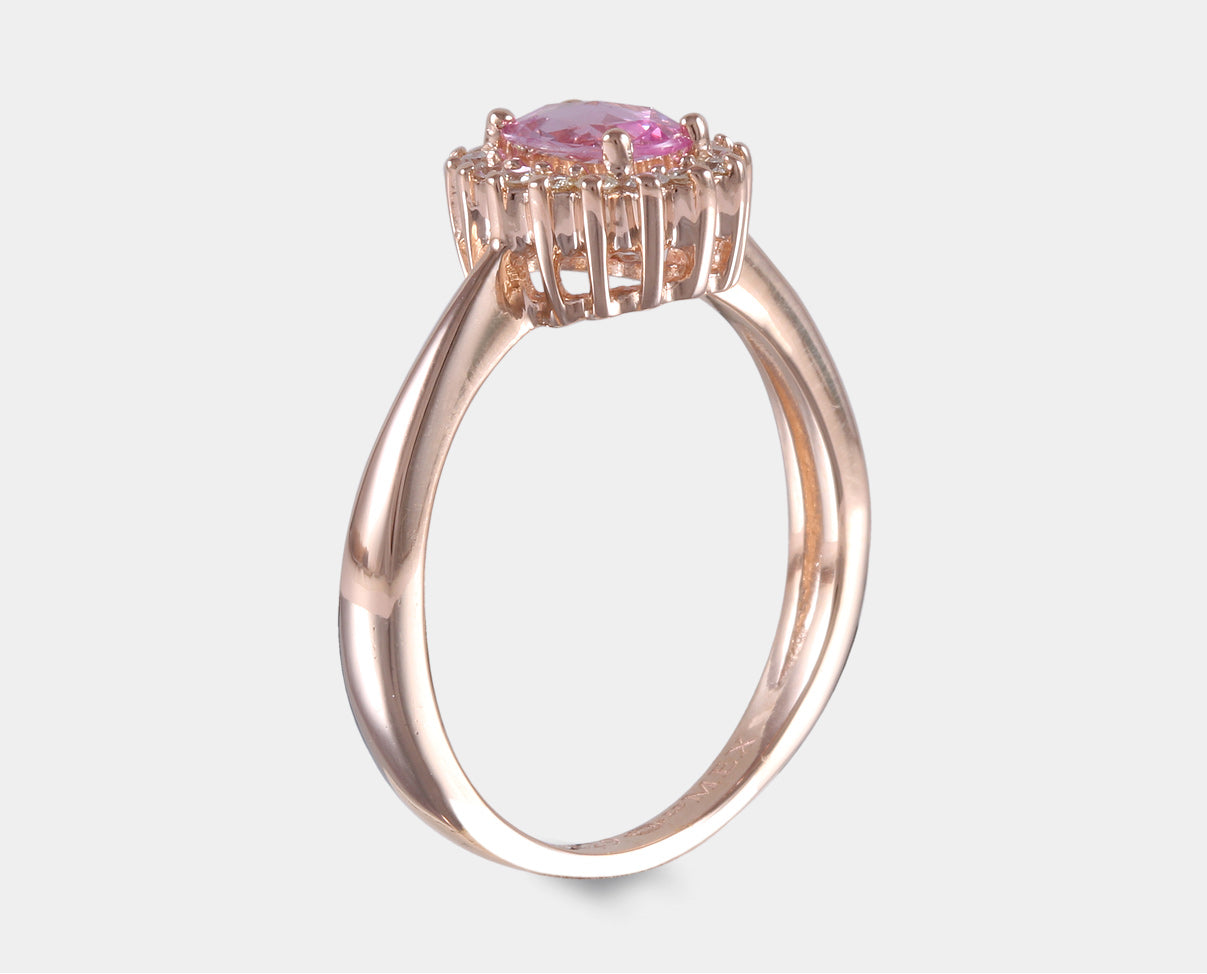 Anillo con zafiro rosa y halo de diamantes