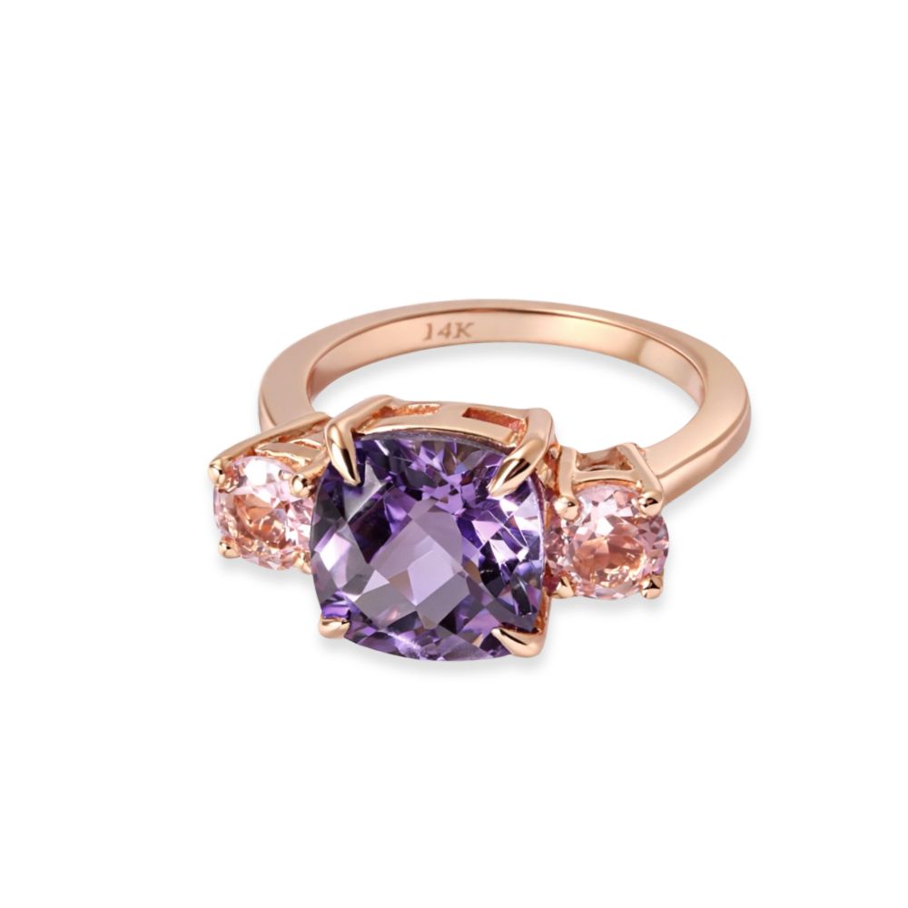 Anillo con amatista y turmalina rosa