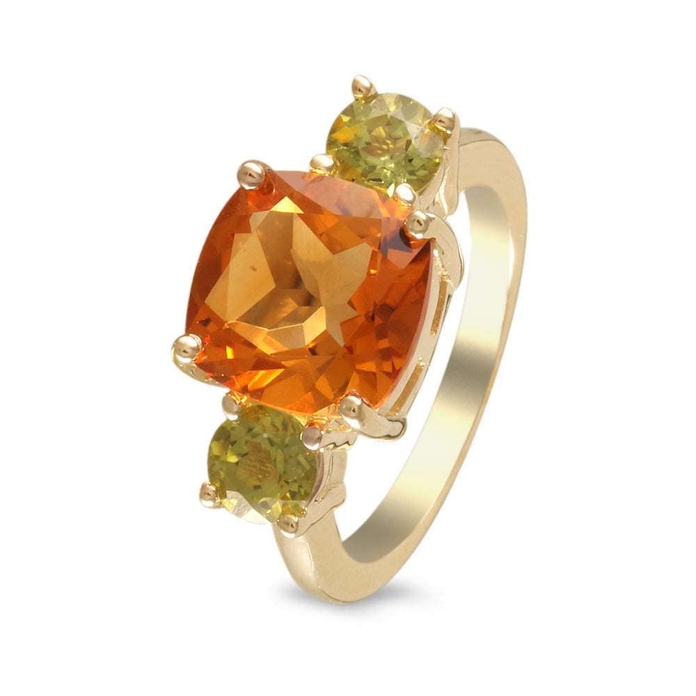 Anillo con citrina y peridotos laterales