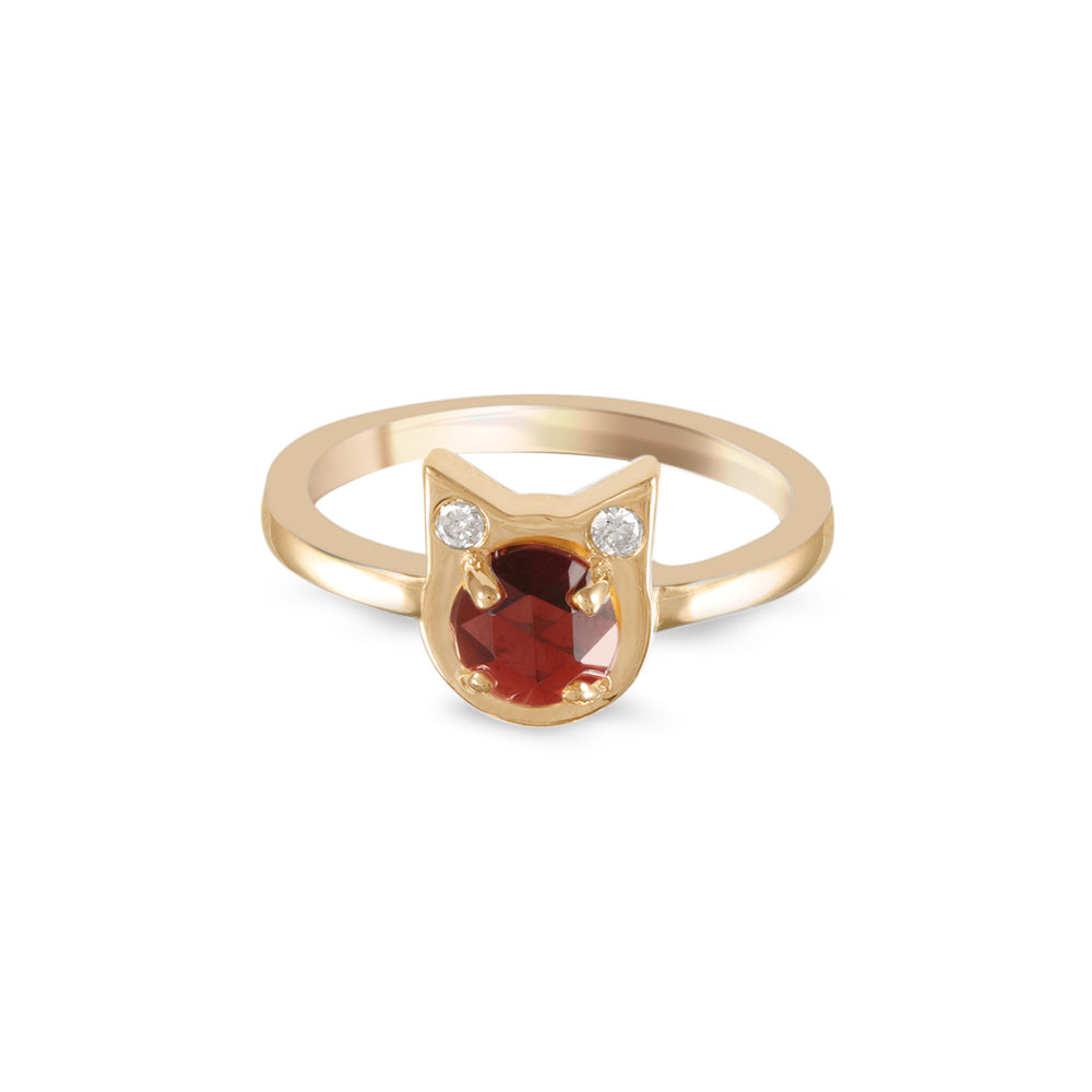 Anillo Aura de Gato con granate y diamantes
