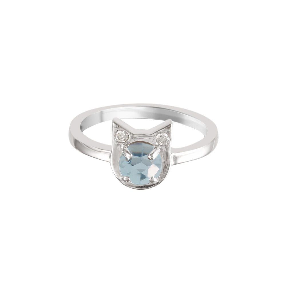 Anillo Aura de Gato con topacio azul y diamantes