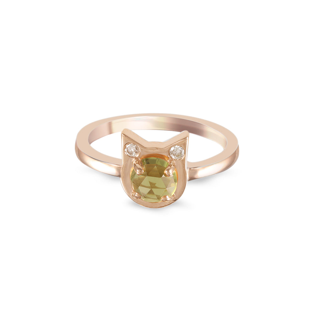 Anillo Aura de Gato con peridoto y diamantes