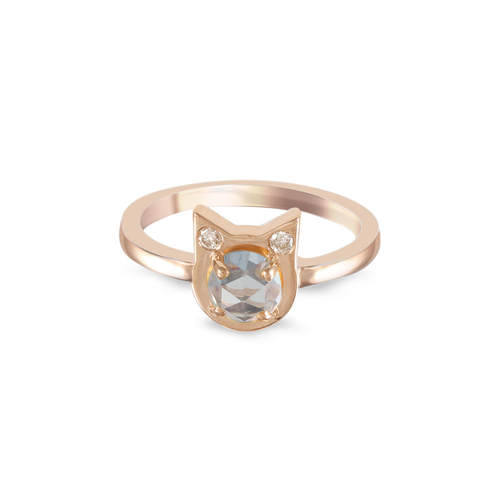 Anillo Aura de Gato con topacio azul y diamantes