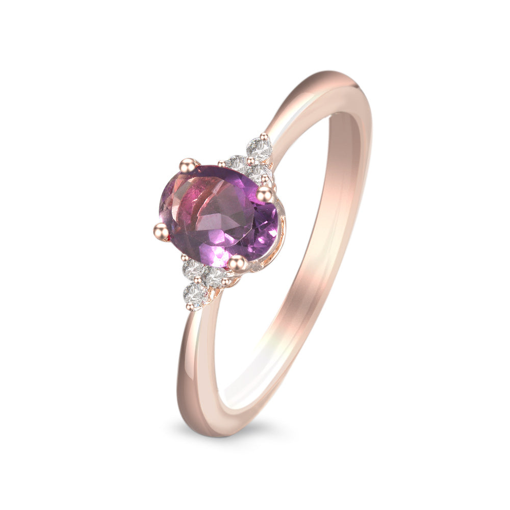 Anillo con amatista y diamantes laterales