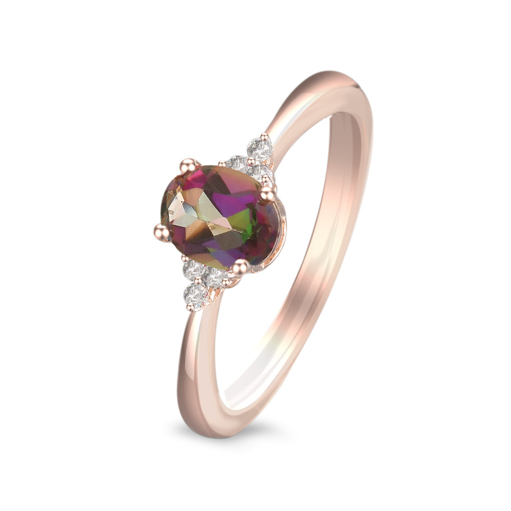 Anillo con topacio místico y diamantes laterales