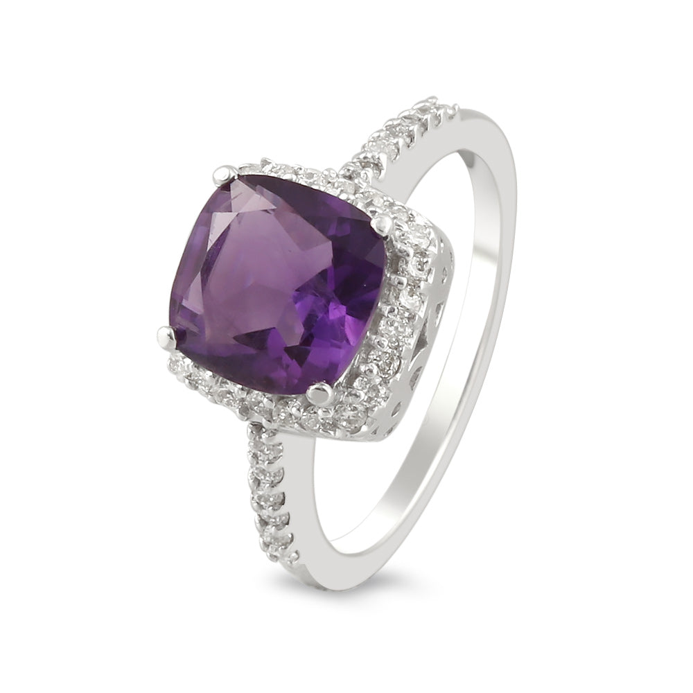 Anillo de oro blanco con Amatista y diamantes