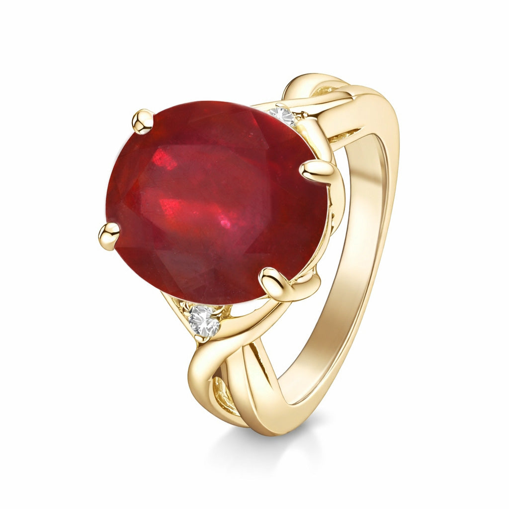 Anillo con rubí  y diamantes laterales