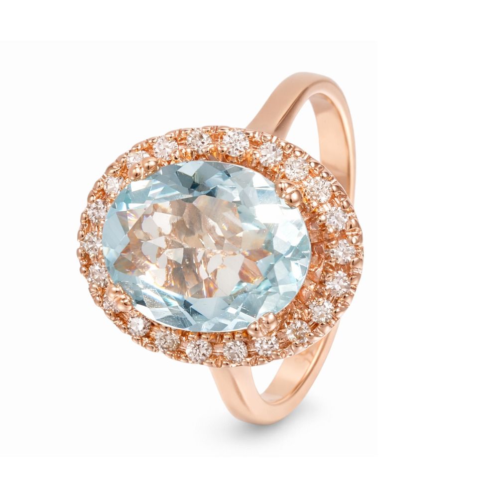 Anillo con aguamarina y halo de diamantes