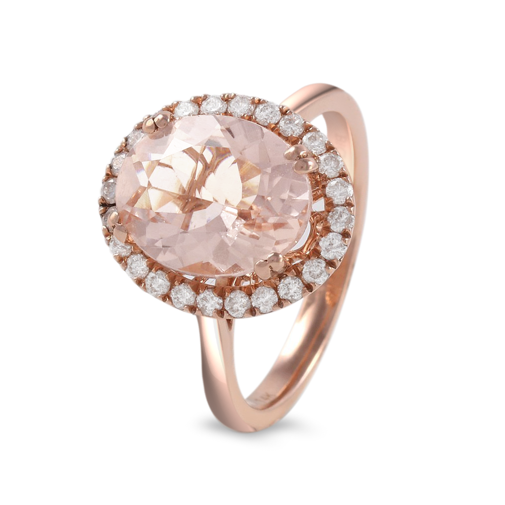 Anillo con morganita y diamantes laterales
