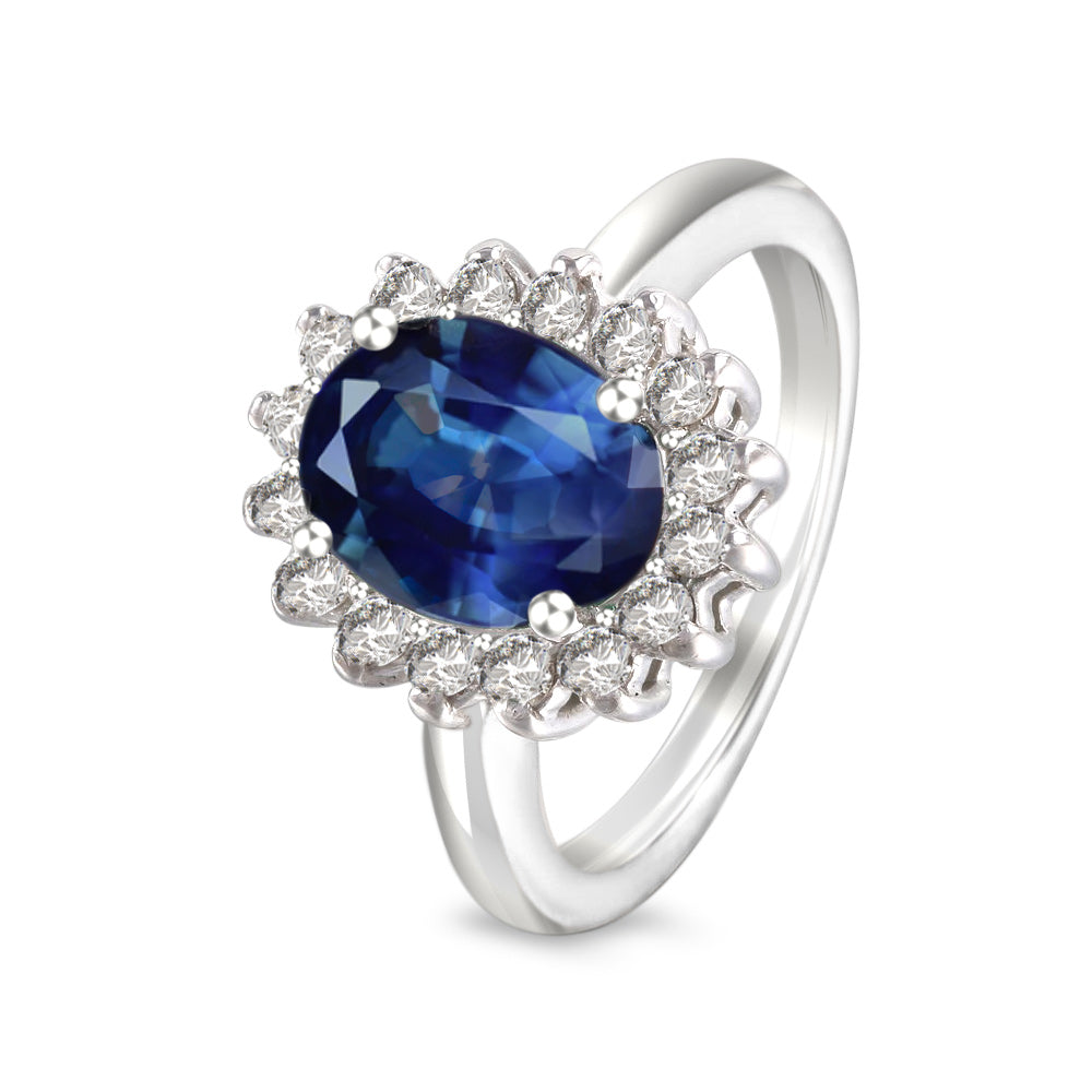 Anillo con zafiro diffusion y halo de diamantes