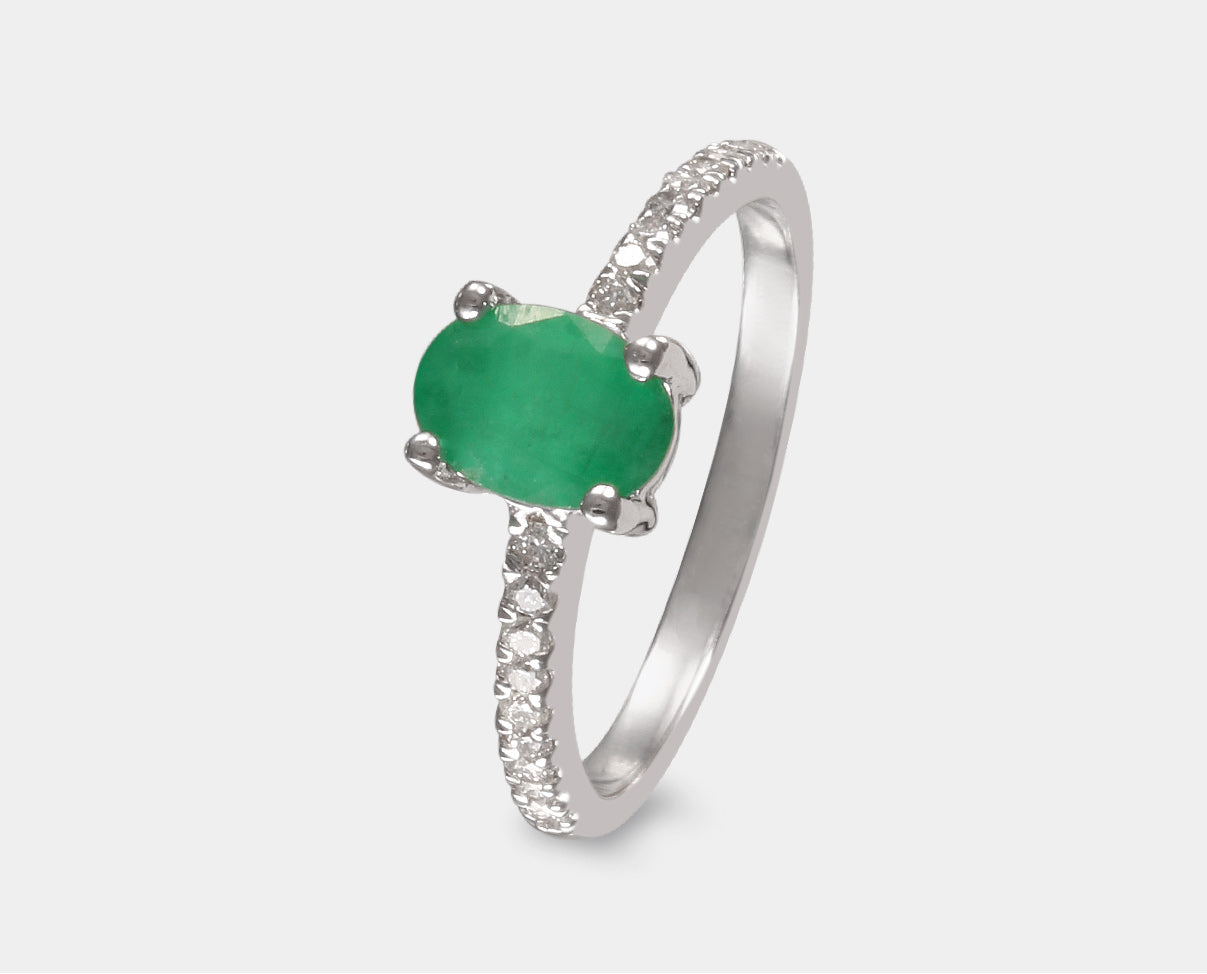 anillo de compromiso con esmeralda y diamantes, anillos con gemas, piedras naturales, esmeraldas.