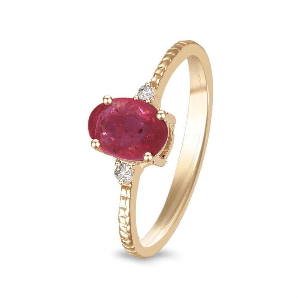Anillo oro amarillo con rubí y diamantes