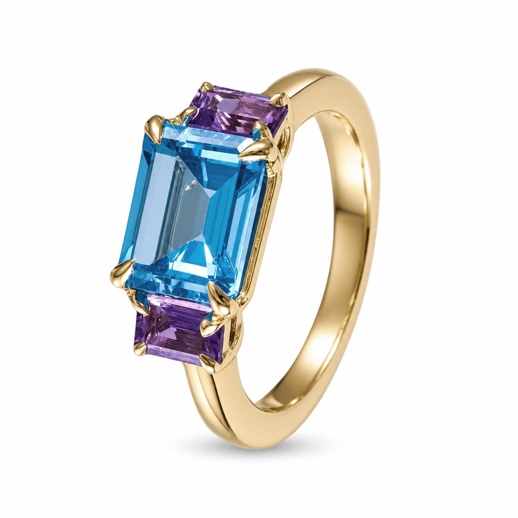 Anillo con topacio y amatistas laterales