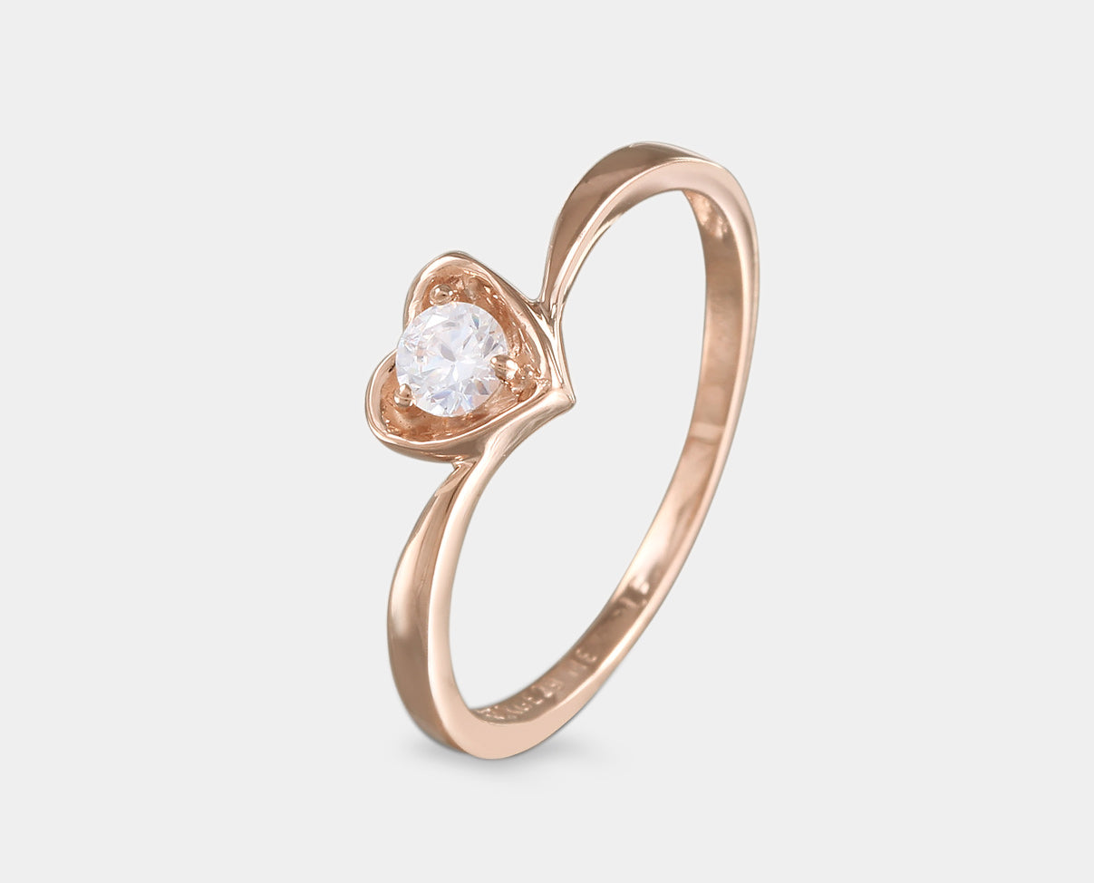 Anillo Corazón oro rosa con diamante